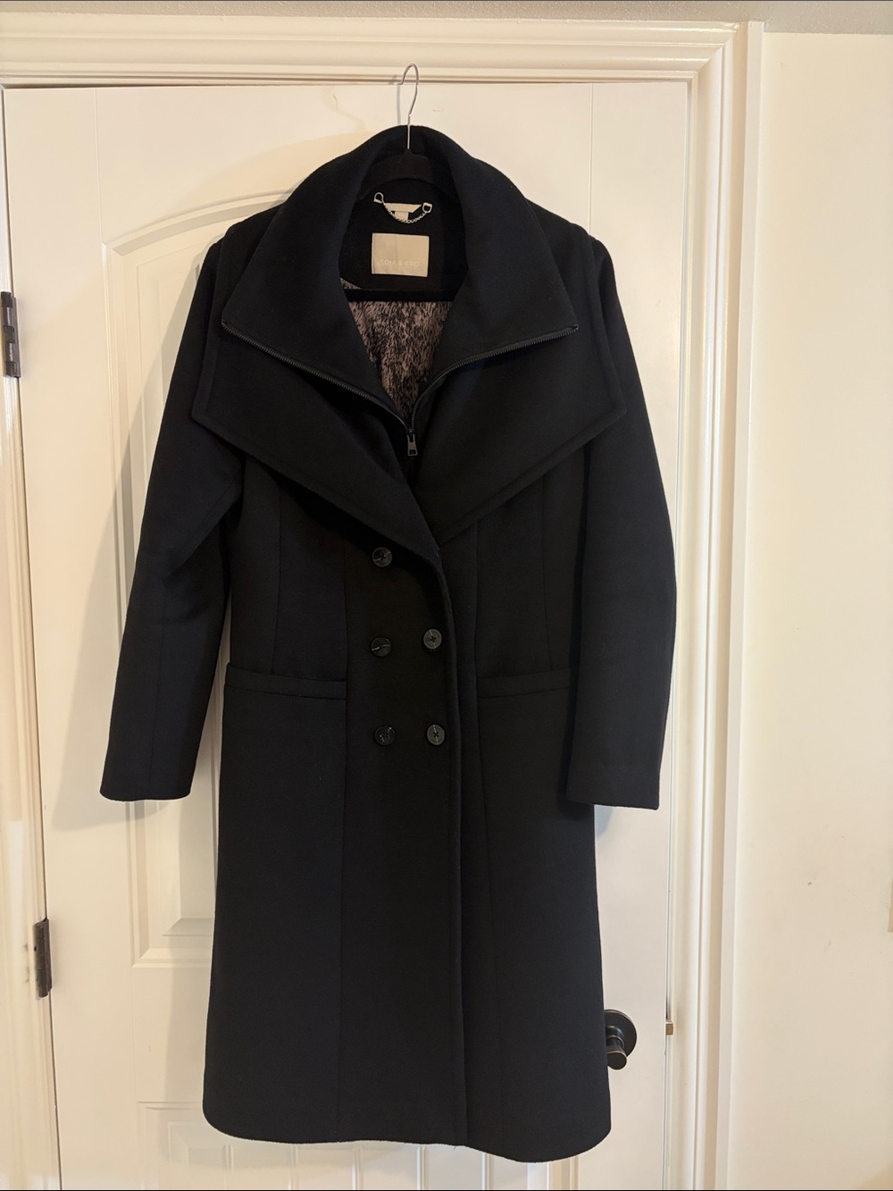 Soia & Kyo Black Double-Breasted Long Pea Coat